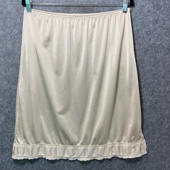 Underscore Vintage Beige Half Slip L Nylon Lace Trim Skirt Liner 90s Pinup - Picture 4 of 5